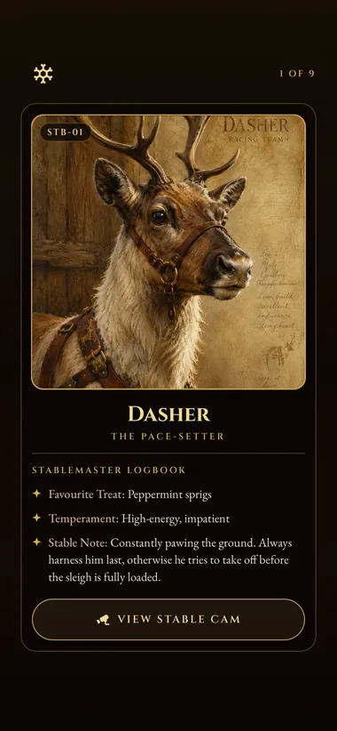 Dasher's profile card in the Reindeer Gallery