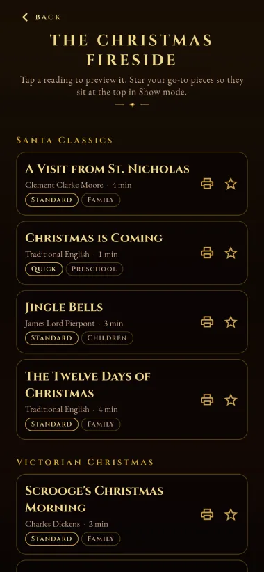 Christmas Fireside screen with carols and readings