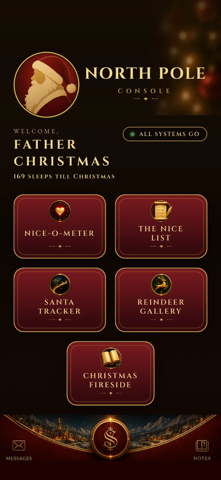 North Pole Console main menu in Show mode